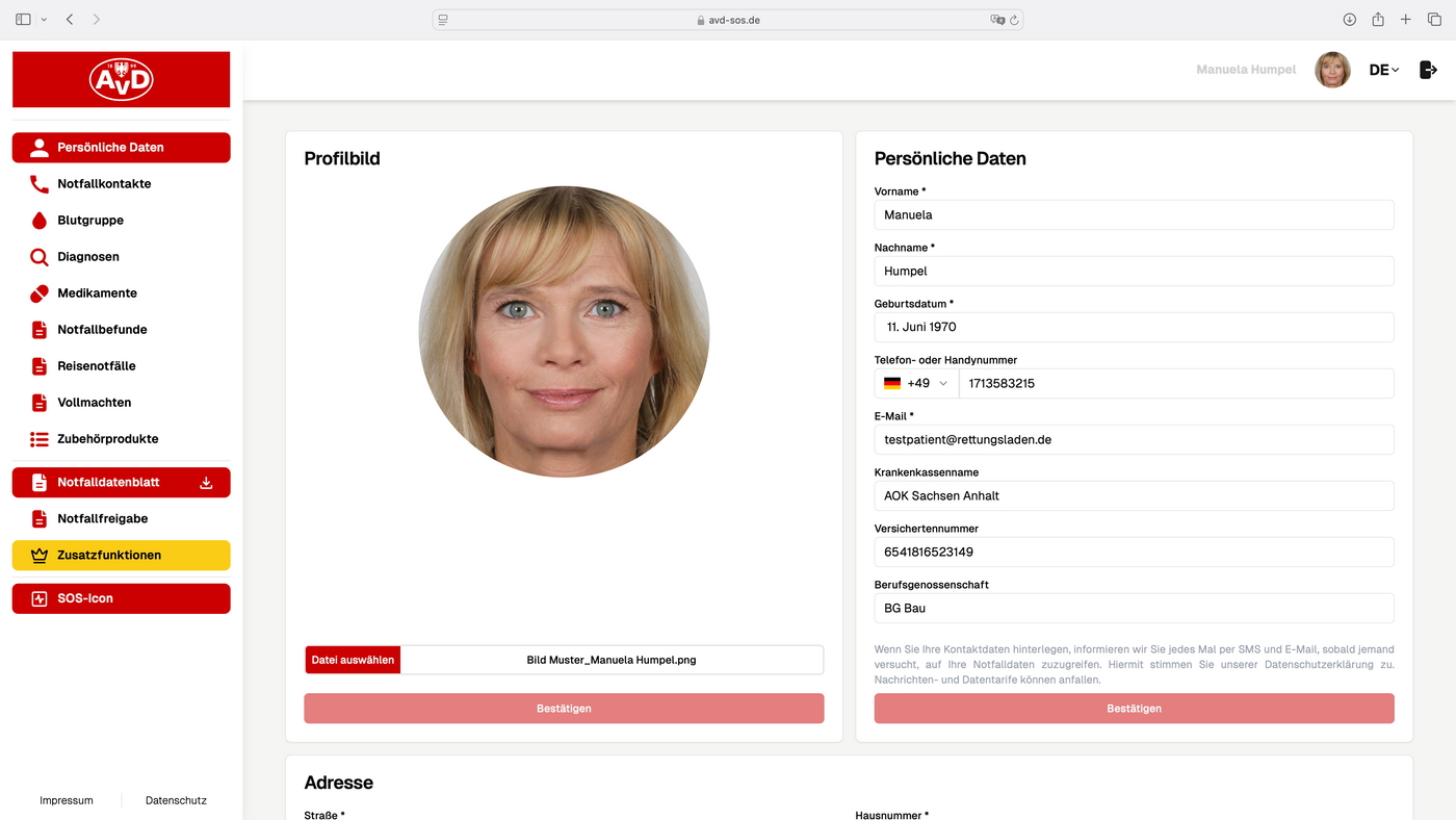 AvD - Mitglieder Special: Elektronische Notfalldaten AvD-SOS inkl. Notfallkarte im persönlichen Anschreiben