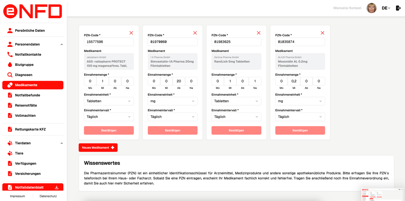 e-NFD "Notfallkontakt" inkl. Notfallkarte im persönlichen Anschreiben