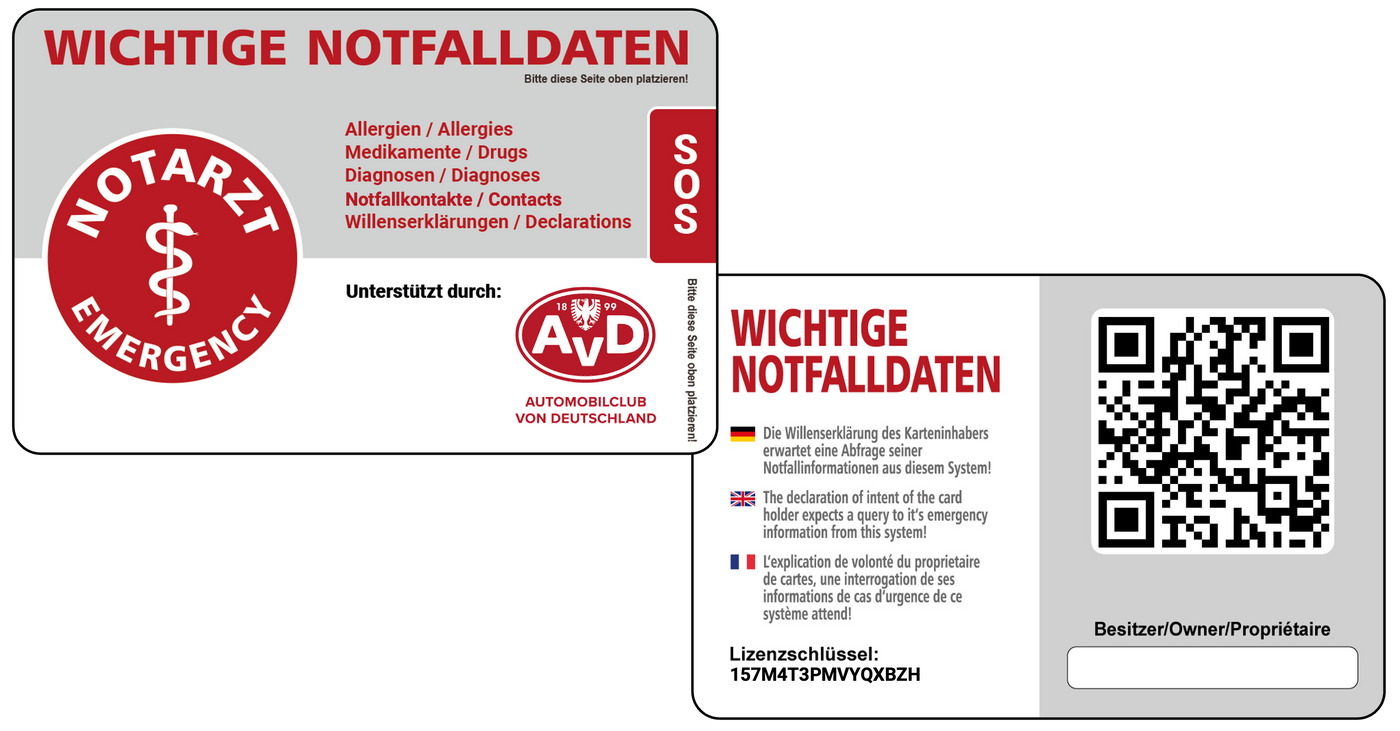 AvD - Mitglieder Special: Elektronische Notfalldaten AvD-SOS inkl. Notfallkarte im persönlichen Anschreiben